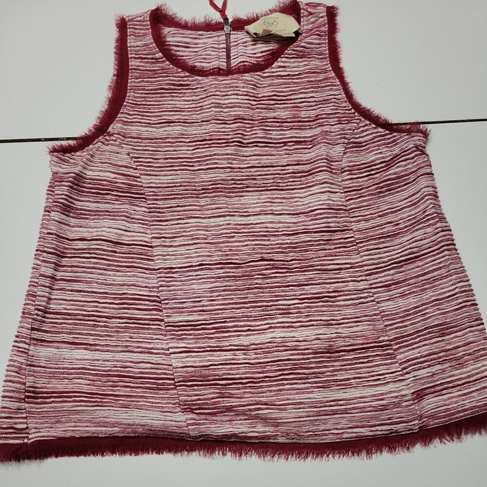 Vanessa Virginia Anthro Women S Shirt Maroon Fun Neck Distressed Hem Comfort Top